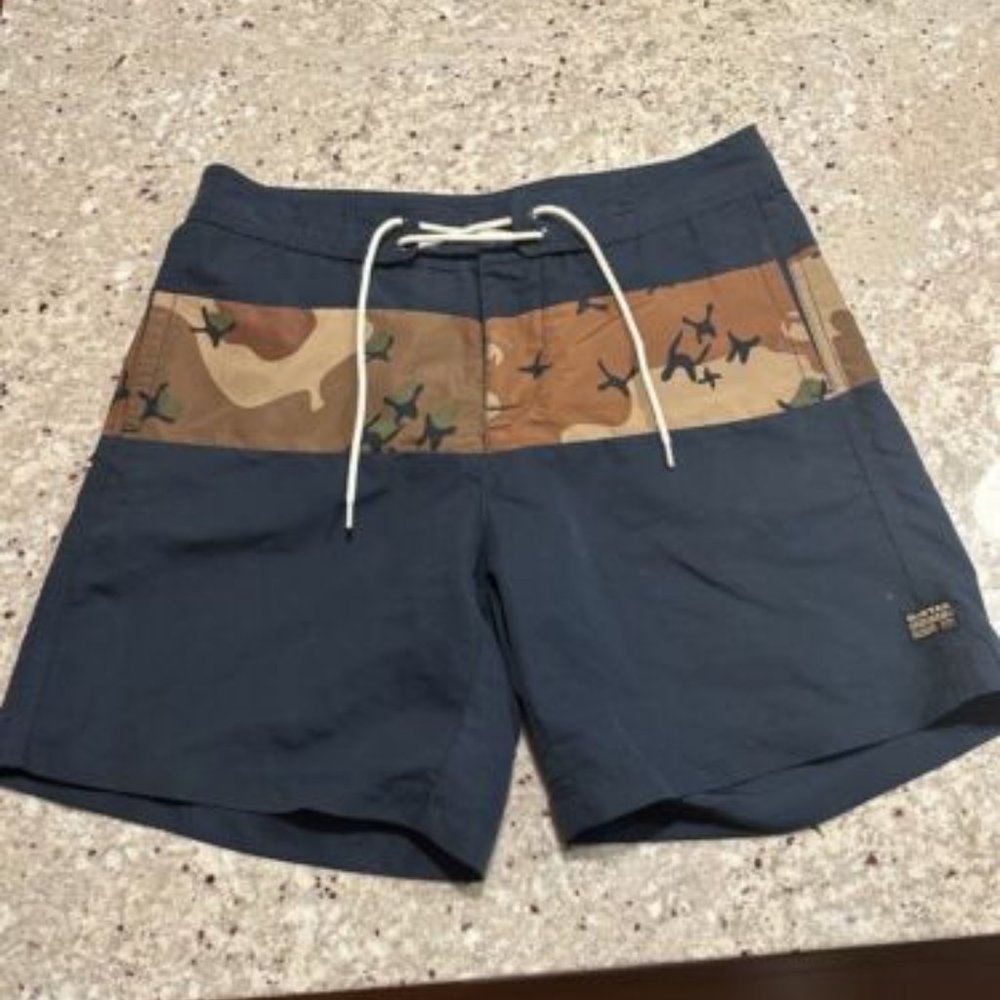 G-Star Raw Mens Joakim Beach Shorts Swim Trunks Navy Camouflage, Small